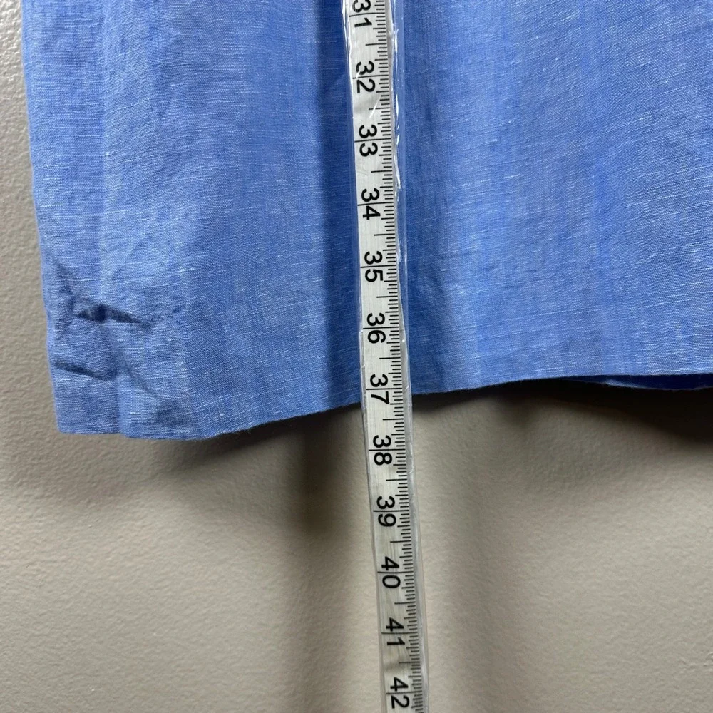 Talbots Women's 12 Shift Dress Blue Linen Blend Butterfly Embroidered V-Neck NWT - Picture 3 of 8